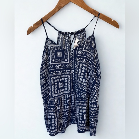 Hippie Rose Navy and White Bandana Print Sleeveless Top - Picture 1 of 6